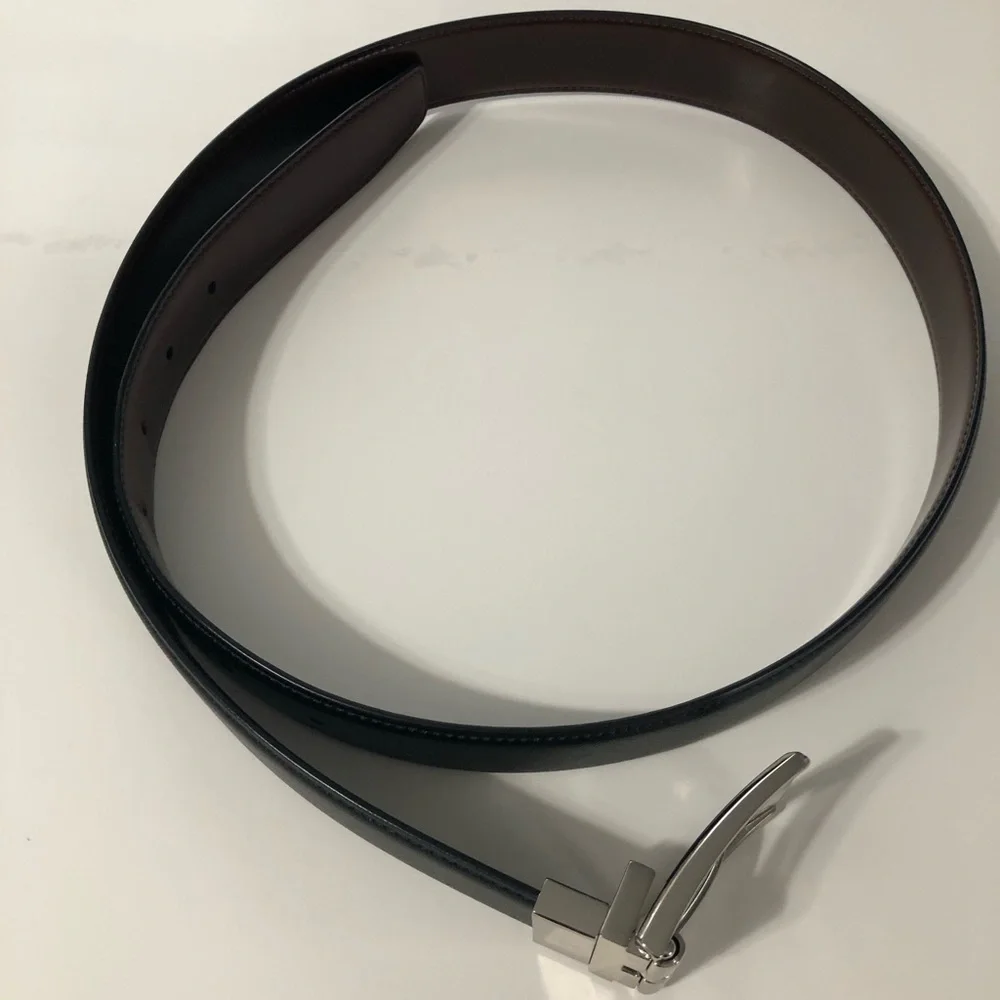 Perry Ellis reversible belt black or brown leather silver tone‎ buckle